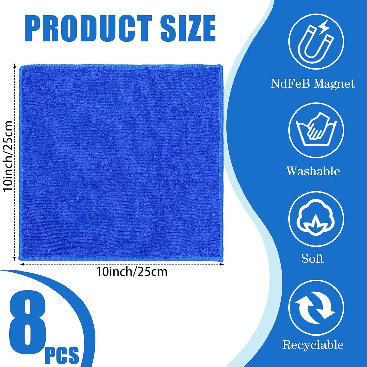 Zopeal Microfiber Dry Erase Board Cleaning Cloth - 8 Pack Washable Whiteboard Erasers | 10'' x 9.25'' Blue