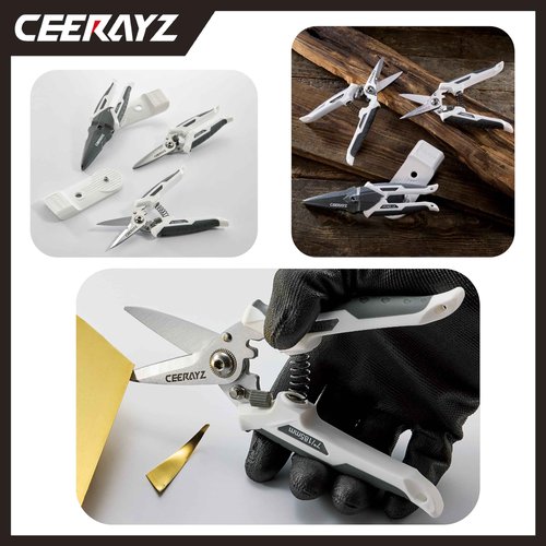 CEERAYZ 8" Scissors All Purpose, Heavy Duty Scissors Industrial, Multipurpose for DIY Projects, Office, Production Lines, Pruning, with Protective Sheath and Magnetic Holder (White/Gray)