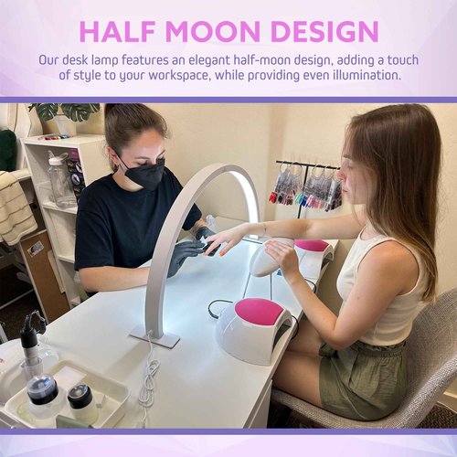 XOLLOZ Half Moon Nail Desk Lamp – 3360 Lumen LED Light for Nail Techs, Tattoo & Lash Work, Moon Light for Desk – Sleek White Design, Button Control