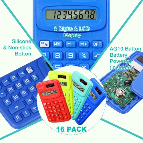 Yunsailing 48 Pcs Pocket Calculators Bulk Mini 8 Digit Handheld Calculator Small Basic Standard Calculator for Students Kids Teachers School Desktop Home Office, 3 Designs
