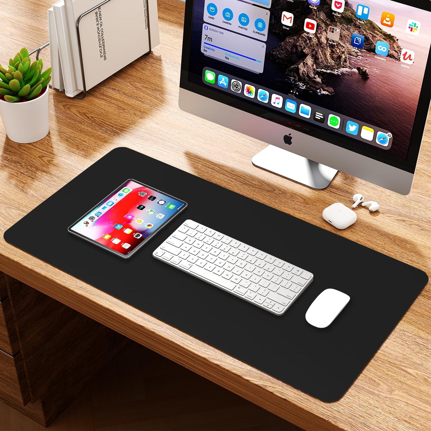 WAYBER Leather Desk Pad Protector - Waterproof PU Mouse Pad for Office & Home | Black 23.7x13.8 in