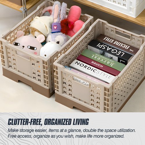 Domiella 2-Pack Foldable High-Strength PP Ventilated Baskets - 12L Collapsible Storage Bins for Kitchen, Camping, Office & Home, Wear Resist Indoor Outdoor Organizer, Medium Brown