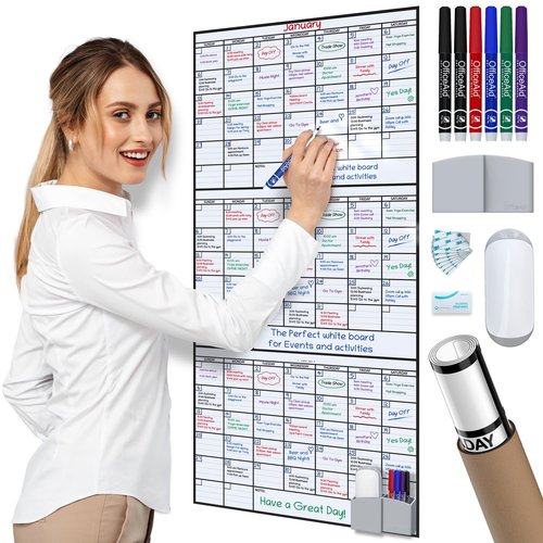 3 Month Dry Erase Calendar for Wall, 40x17, 3 Month Wall Calendar Dry Erase, Big White Board for Office, Home & School, Giant Erasable Whiteboard, Jumbo Monthly Undated Reusable White Board Planner