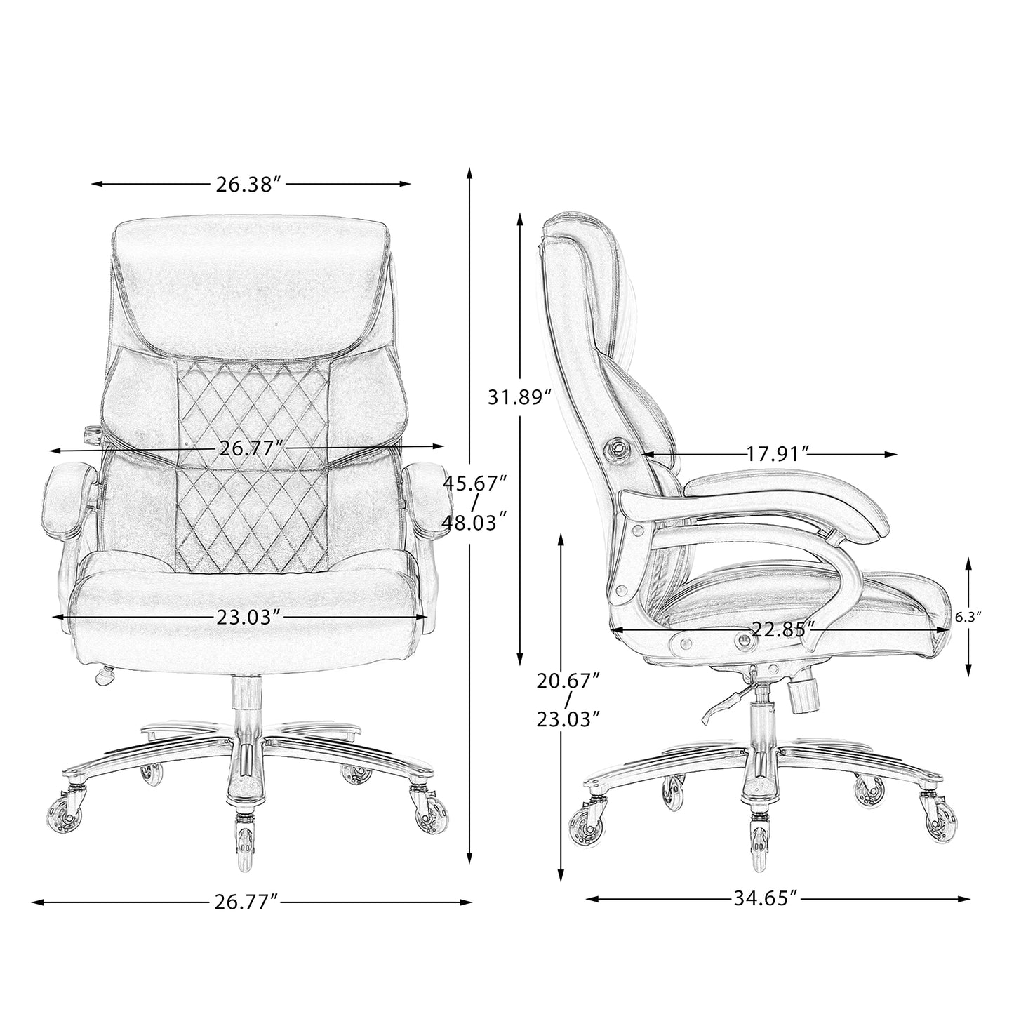 Big and Tall Office Chair- 500 LBS Heavy Duty Executive Rolling Office Chairs for Heavy People with Adjustable Lumbar Support High Back Faux Leather Computer Office Chairs Wide Seat Plus Size Black