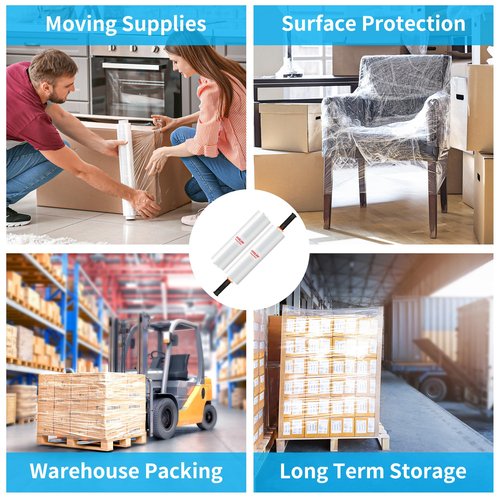 JARLINK Stretch Film, 80 Gauge,15 Inch x 1000 Feet Shrink Wrap for Pallet Wrap, Industrial Strength Stretch Wrap up to 800% Stretch with Handles, Moving Wrapping Plastic Roll, 2 Pack