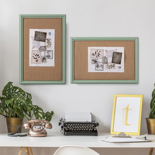 SOFE Linen Decorative Bulletin Board, Green Wood Framed 23" X 36" Office Fabric Board Organizer Wall, Pin Board for Picture Photo, Display Board for School, Home, Vision Board