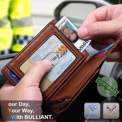 BULLIANT Slim Wallet - Genuine Leather Front Pocket Design | RFID Blocking, Holds 12 Cards & Cash