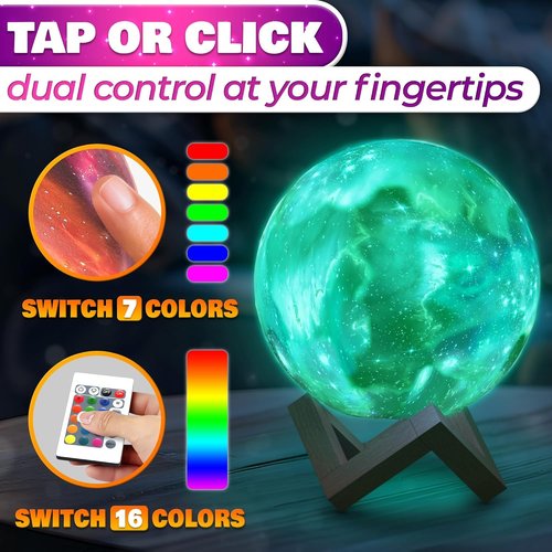LED Galaxy Lamp - 16 Colors & 4 Modes | Mesmerizing 3D Moon Light with Touch & Remote Control, USB Charging