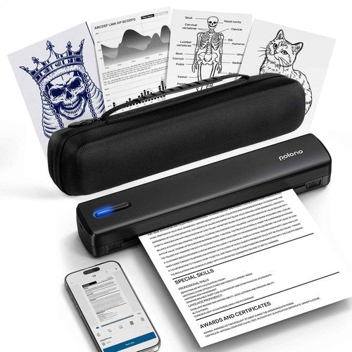 POLONO Portable Printer Wireless for Travel, D810 Bluetooth Thermal Printer Support for 8.5"x11" US Letter, Inkless Compatible with iOS, Android, Laptop for Office, Car and Home with Carry Case, Black