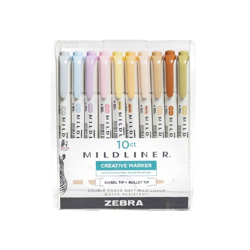 Zebra Pen Mildliner Double Ended Highlighter Set, Chisel and Bullet Point Tips & Neutral Palette Set, Includes 8 Mildliner Highlighters and 2 ClickArt Markers, Assorted