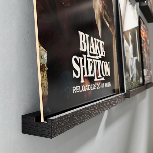 Emfogo Vinyl Record Shelf - 12-Inch Wall-Mounted Album Holder | 8-Pack Black Wood Display for Living Room