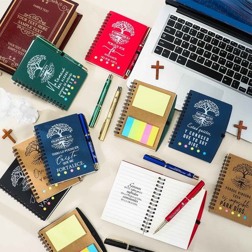 Dunzoom 40 Pcs Christian Gifts Bulk Religious Prayer Journal Notebooks with Sticky Notes Ballpoint Pens Christmas Church Gift for Men Women Sunday School Gifts (Spanish Classic Style)