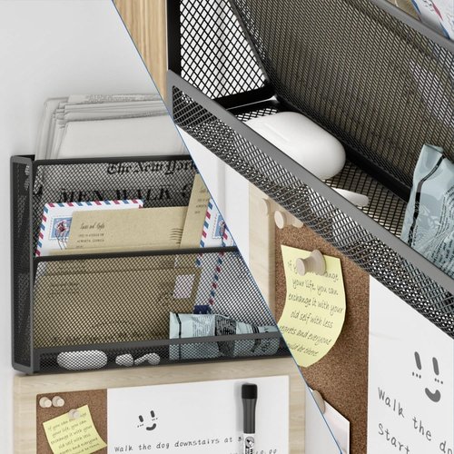 LUCYCAZ Mail Organizer Wall Mounted - Mail Holder for Wall with 4 Key Hooks, Key Holder Wall Mount Decorative with White Board Cork Board