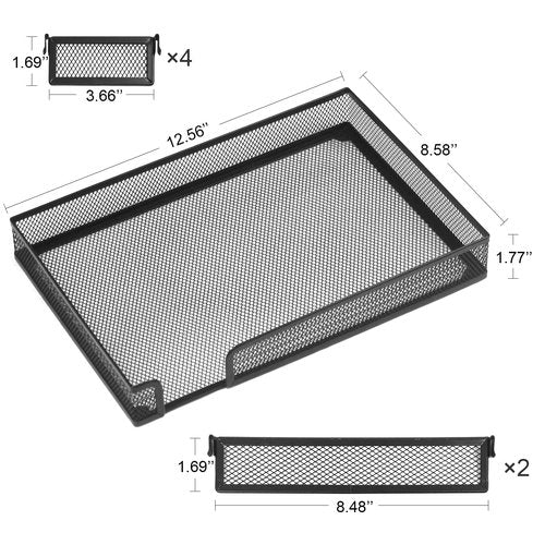 ROSROSE Desk Drawer Organizer 2 Pack, 6 Adjustable Compartment Metal Mesh Drawer Organizer, Office File Organizer Desk Organizer Tray Storage Basket for Home Office School,12.6 * 8.6 * 1.8in, Black