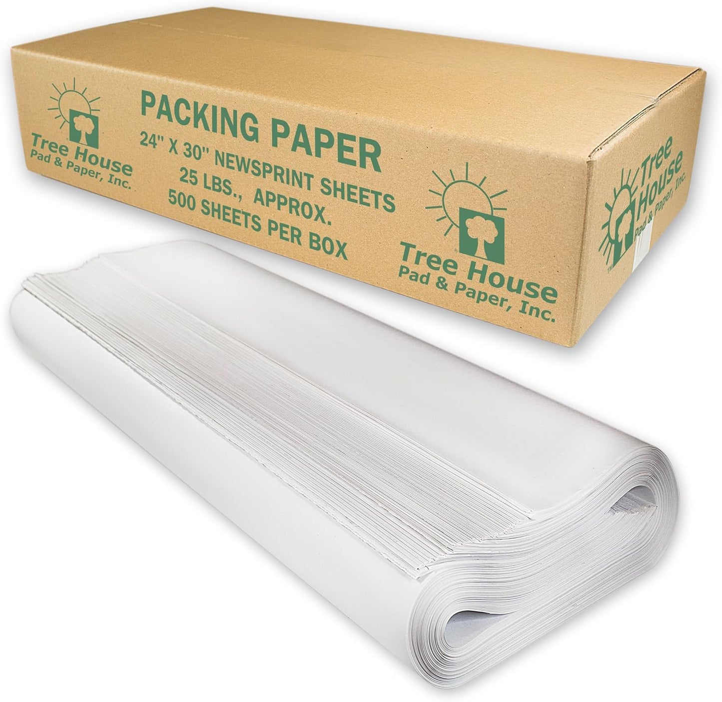 Tree House Packing Paper - 500 Recyclable Newsprint Sheets for Moving | 24” x 30” Size, 25lbs