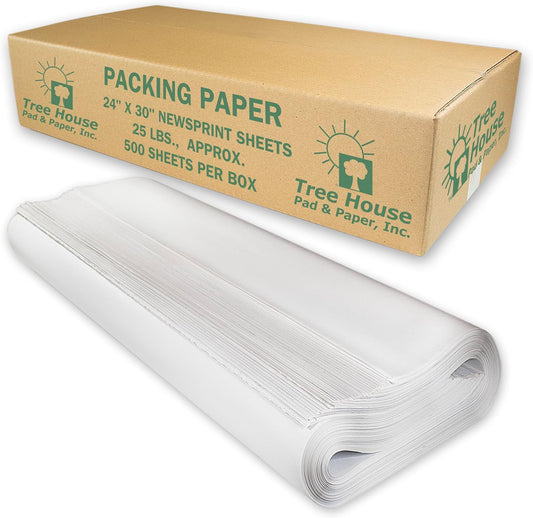 Tree House Packing Paper - 500 Recyclable Newsprint Sheets for Moving | 24” x 30” Size, 25lbs