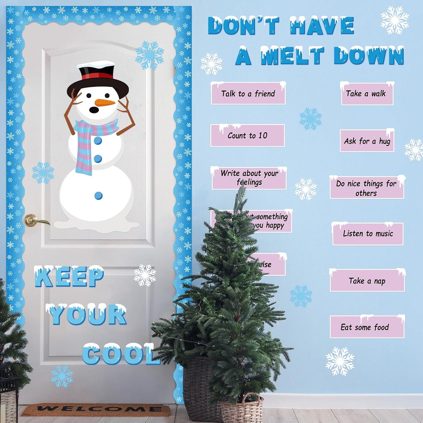 Skiennix Winter Mental Health Bulletin Board Set - Christmas Emotion Decor with Snowman & Snowflakes