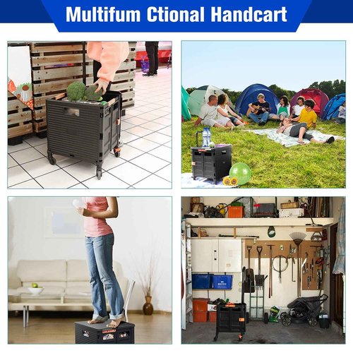 Quick Utility Cart Folding Portable Rolling Crate Handcart with Lid with Durable Heavy Duty Plastic Telescoping Handle Collapsible 4 Rotate Wheels for Travel Shopping Moving Luggage Office Use-Green