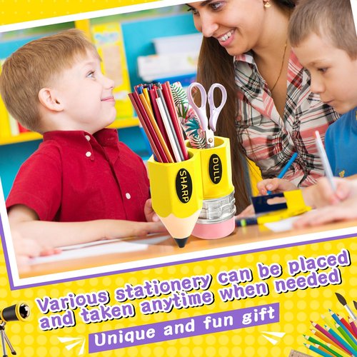 Cholemy Pencil Shaped Pen Holder Funny Pencil Dispenser Container Storage Organizer for Students, Teachers, Office, Desk Gift(Yellow)