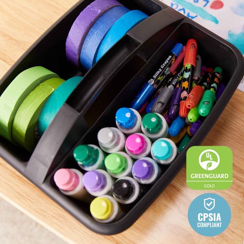 ECR4Kids 2-Compartment Storage Caddy, Storage Organizer, Black, 6-Pack