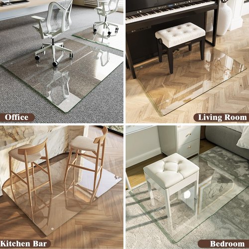 Koonmi Tempered Glass Chair Mat 36"x48" - Premium Office Chair Mat for Hardwood Floors & Low-Pile Carpet with 4 Non-Slip Pads - Thick Scratch-Resistant Surface