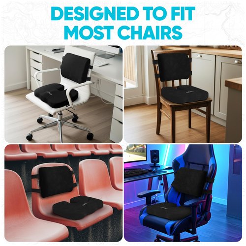 FORTEM Office Chair Cushion and Back Support for Office Chair, Lumbar Support Pillow, Memory Foam, Non Slip Sitting and Back Rest for Gaming, Car Seat Cushion, Chair Pad