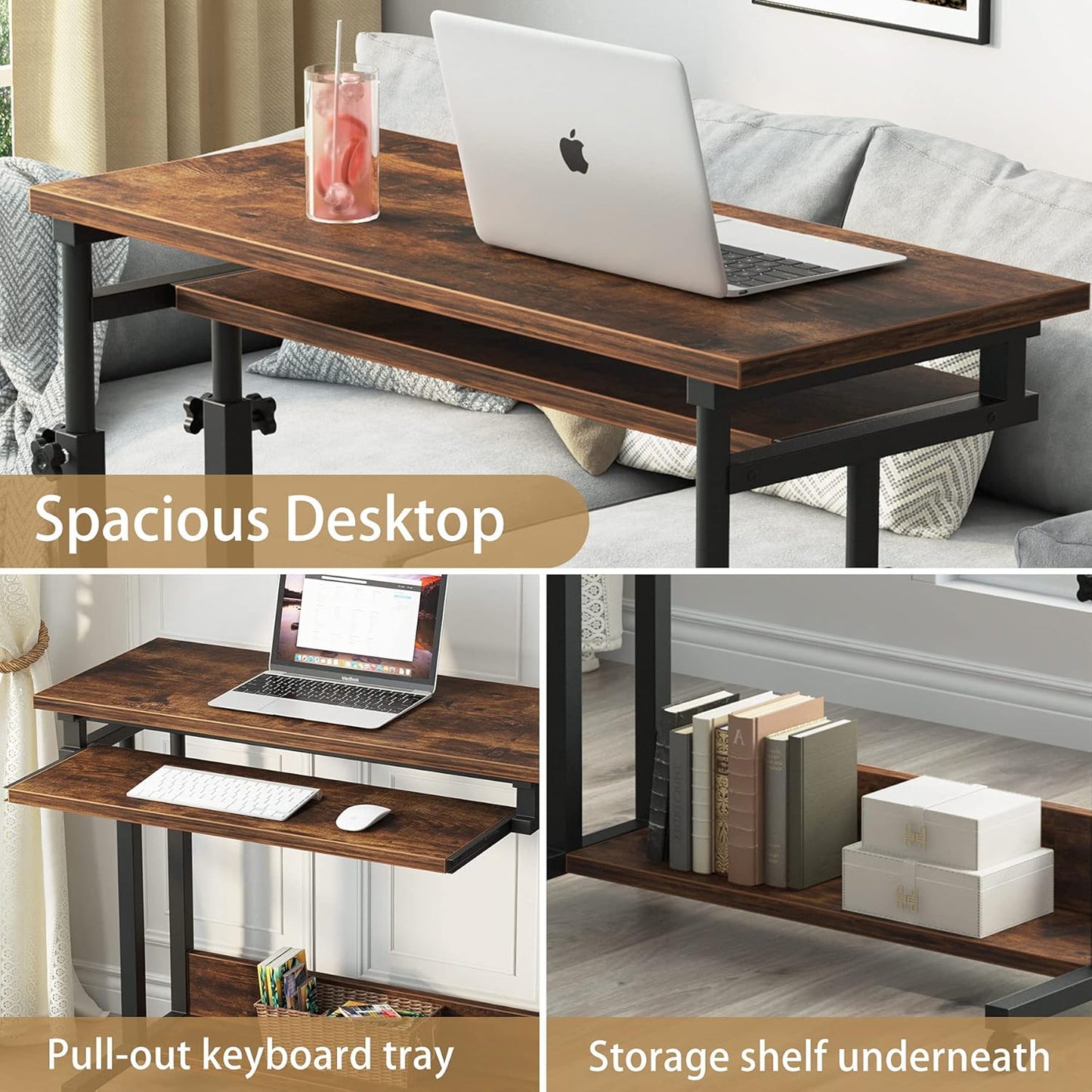 Tribesigns Portable Laptop Desk - Height Adjustable Rolling Computer Cart with Keyboard Tray | Small Size for Home Office