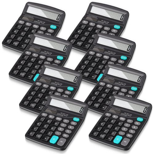 Konohan 8 Pieces 12-Digit Calculator, Solar Basic Desktop Calculator Large Display Electronic Dual Power Handheld for Home Office School(Black)