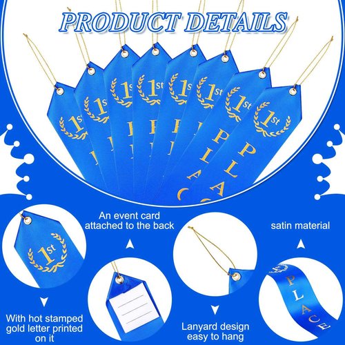 Zubebe 200 Pcs 1st Place Award Ribbons First Place Ribbon Award Blue First Place Prizes with Event Card and String for Competition Contest Sports Event Adults Winner Supplies
