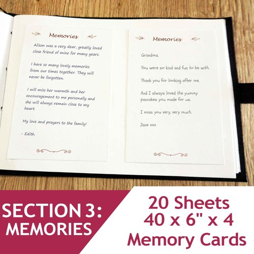 Funeral Guest Book with 40 Memory Cards – Vintage Top Grain Leather Cover – with Cotton Paper – a 3-in-1 Celebration of Life – 116 Guest Entries - Photo Book – Memorial Keepsake - (Gray) by Eternum