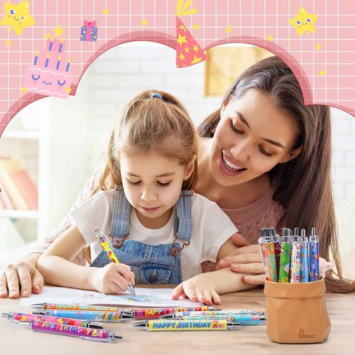 Cholemy 96 Pcs Birthday Pens Bulk Happy Birthday Ballpoint Pens Colorful Day of Birth Black Ink Gifts for Back to School Teacher Student Classrooms Reward Birth Celebration Party Favors Supplies