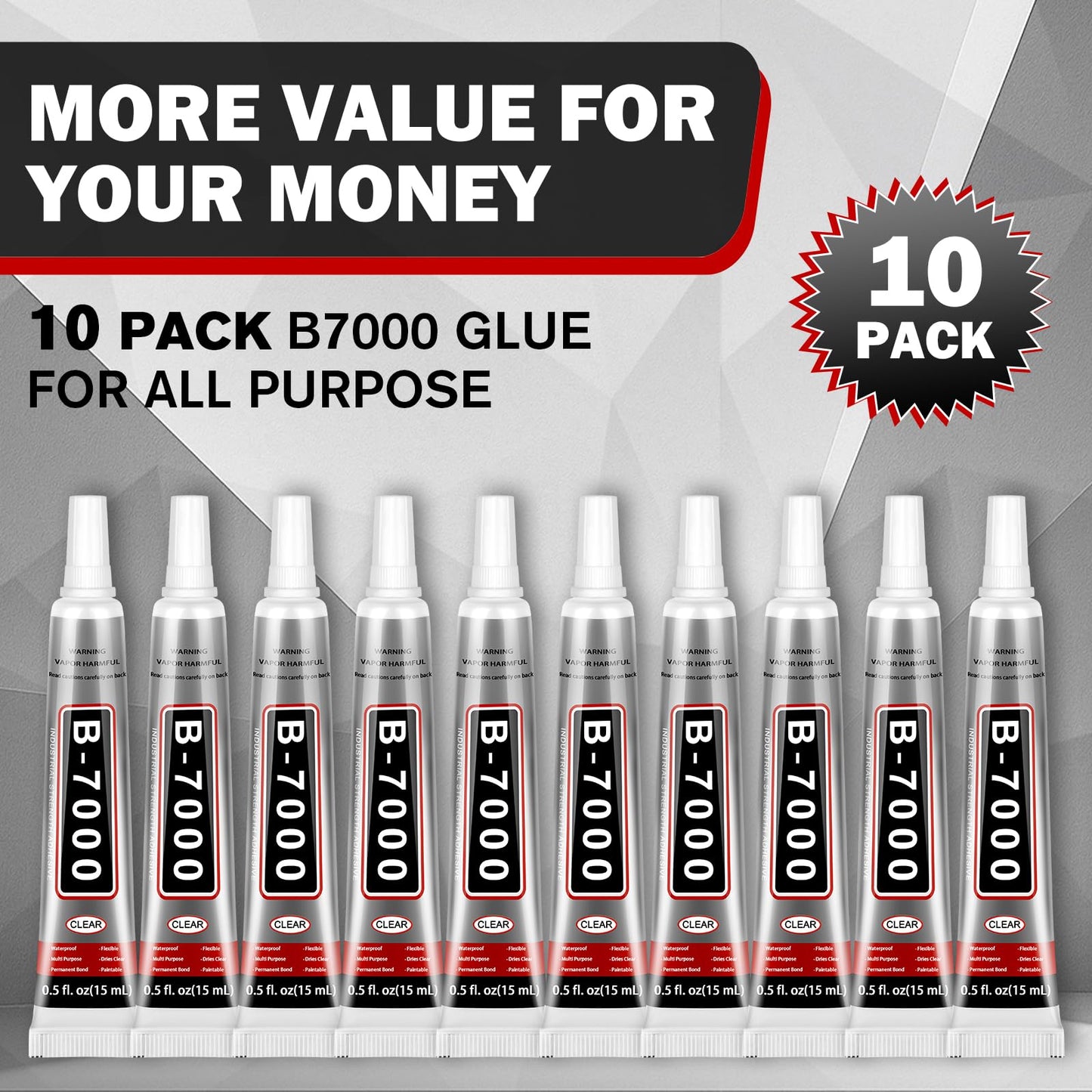 B-7000 Glue Clear with Precision Tip, 15ml 10 Pack Multi-Function Craft Adhesive, Waterproof Strong Bond Glue for Jewelry Making, Rhinestones, Bedazzling, Crafts, Shoes, Fabric, Phone Repair