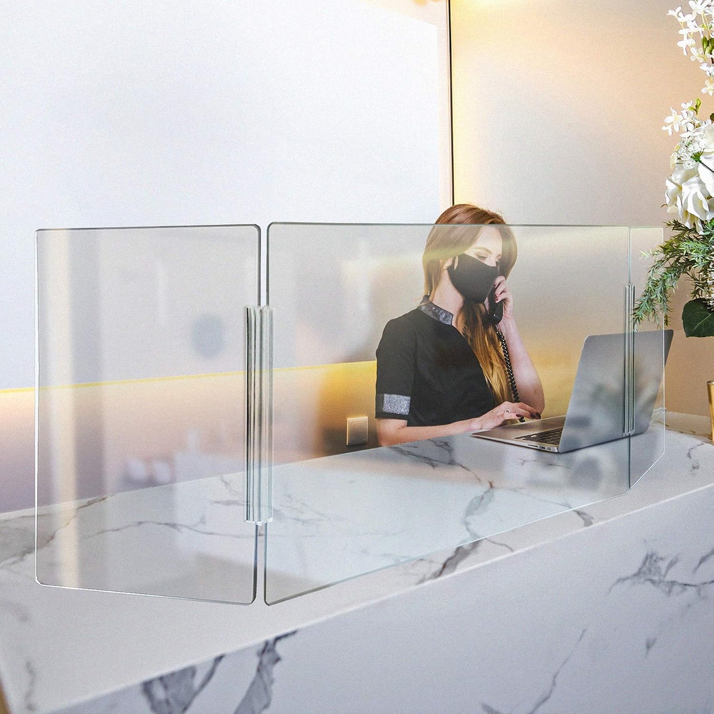 Azar Displays Tri-Fold Protective Sneeze Guard - Portable Plexiglass Barrier | 46" x 18" Acrylic Desk Shield