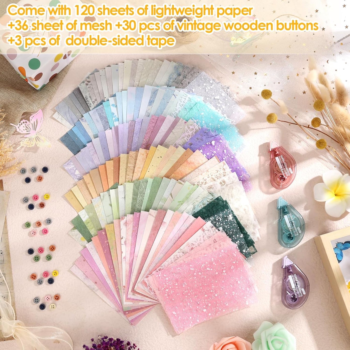 Sublaga Textured Scrapbook Paper Set - 156 Assorted Sheets for Scrapbooking & Journaling | 5.5x4 Inch