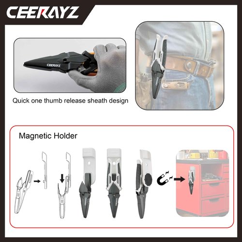 CEERAYZ 8" Scissors All Purpose, Heavy Duty Scissors Industrial, Multipurpose for DIY Projects, Office, Production Lines, Pruning, with Protective Sheath and Magnetic Holder (White/Gray)