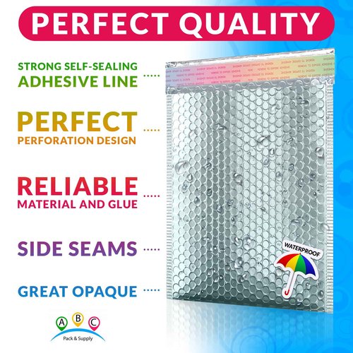 ABC PACK & SUPPLY Ice Blue Metallic Bubble Mailers, 9.5 x 13.5 Inches. Pack of 25 Metallic Bubble Envelope Mailer. Padded Envelopes Waterproof. Opaque Self Seal Mailers for Cosmetics