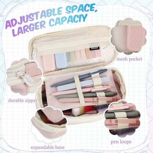 Motipuns 84 Pcs Aesthetic School Supplies, 2 Large Pen Cases, 10 Black Ink Gel Pens, 24 Pastel Highlighters, 12 Mechanical Pencils with 0.5 and 0.7mm Pencil Lead for Back to School Students Essentials