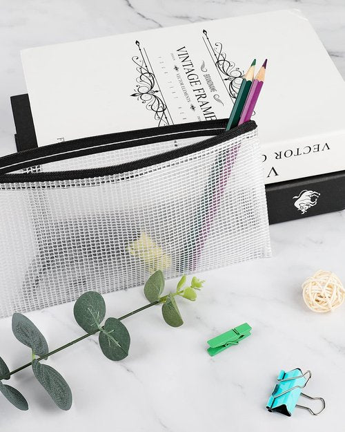 Smarpau Mesh Zipper Pouch, 96 Pack 9.3" x 4.7" Small Zipper Pencil Pouch Bulk, Multipurpose Waterproof Zip Bags for Travel, Office Supplies Pencil Case, Black