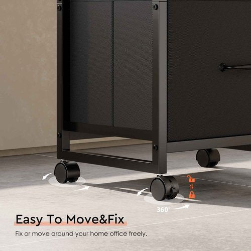 Maihail 3 Drawer File Cabinet with Wheels Rolling Printer Stand with Open Storage Shelf Fabric Lateral Filing Cabinet for Home Office,Rustic Brown