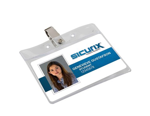 SICURIX(R) Standard Badge Holders, Horizontal, Clip, 50 Pack, Clear