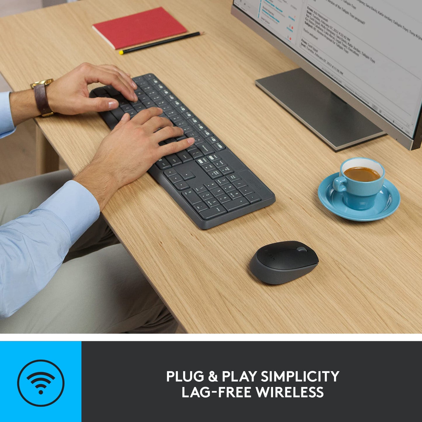Logitech MK235 Wireless Keyboard and Mouse Combo for Windows, 2.4 GHz Wireless USB Receiver, 15 FN Keys, Long Battery Life, Compatible with PC, Laptop