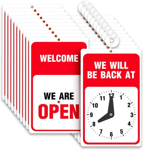 Will Return Sign With Clock - 10 Pack - 9.25 x 5.75 Inch - Bright Red and White Colors - Includes Suction Cup - Ideal Be Right Back Signs for Business, Retail Store, Office Door or Window