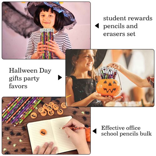 Zuazaor 420 Pieces Halloween Pencils with Eraser Wooden Pencils for School Office Halloween Party Supplies (420)