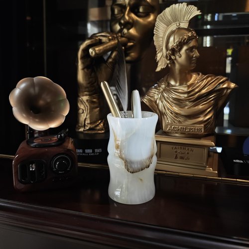 Pen Holder, Jade Pencil Holder, Natural Jade Desk Organizer, Durable Jade Pencil Cup Ornaments, Decorative Makeup Brush Holder Cup, Stationery Holder for Office School Home