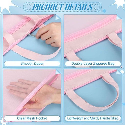 Zhehao 16 Pcs Student Book Pouches with Handle Waterproof Document Bag Sew Project Bag for Quilting Mesh Zipper Pouch File Artwork Storage Organize for A4 Files, 14 x 11 Inch