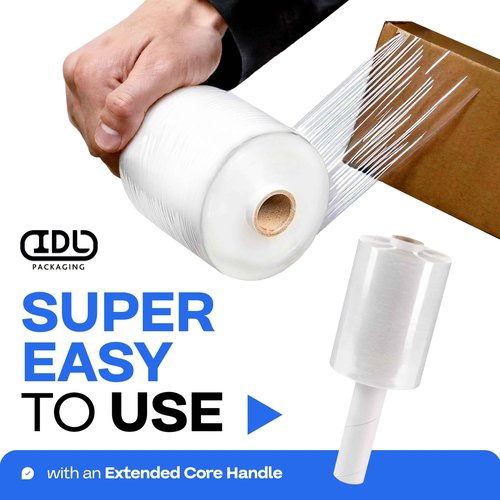 IDL Packaging 5" Stretch Wrap Mini Roll, 700 feet, 120 Gauge (Pack of 2) with an Extended Cardboard Handle – Industrial Grade Clear Plastic Wrap – Improved Protection for Packing, Moving, and Office