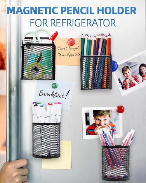 VICNOVA Magnetic Pen Holder, Stands for pens and pencils, Locker Organizer with Strong Magnets Metal Mesh Storage Magnetic Basket for Refrigerator Whiteboard Locker Accessories Classroom Must Haves