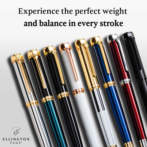 Ellington Pens Luxury Fountain Pen Set - Fountain Pens For Writing - Smooth Fine Nib - Includes Refillable Ink Converter, 3 Ink Cartridges, Gift Box - Calligraphy, Journaling, Sketching (The Stealth)