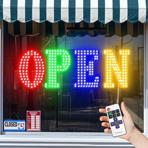 30'' x 10" Led Open Signs for Buisness with Remote Control Ultra Bright Red&Green&Blue&Yellow Open Sign Adjustment Brightness & Speed - 14 Mode, for Storefront Window Shop Store Restaurant Office Hotel
