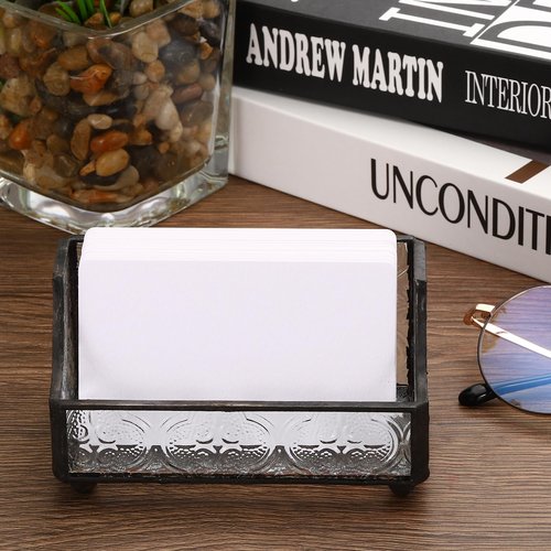 PATIKIL Business Card Holder for Desk, Mosaic Glass Business Card Holders Name Card Stand Organizer Cards Display for Office Exhibition, Clear